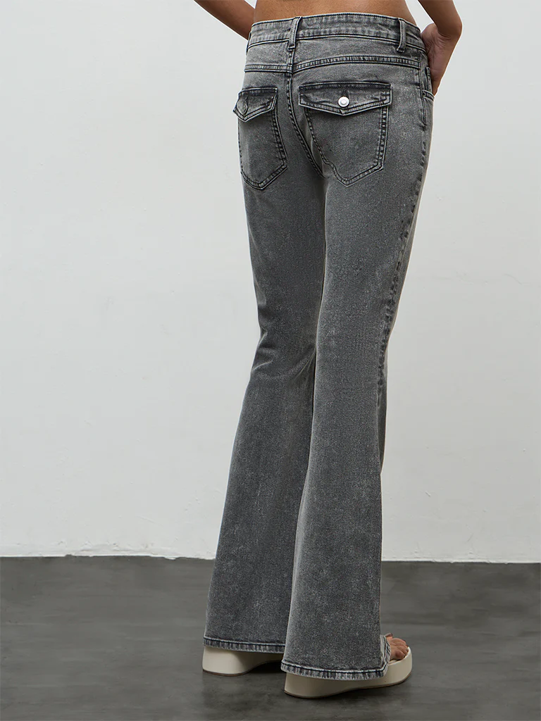 Nuon Light Grey Washed High-Rise Flared Jeans - Image 4