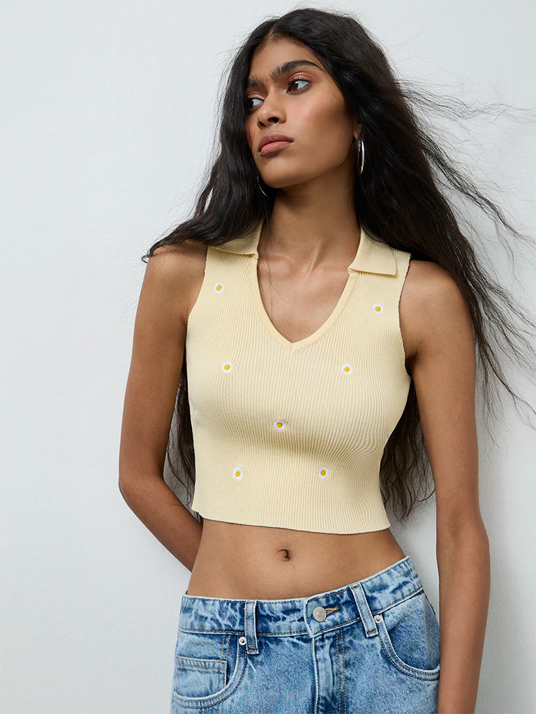 Nuon Light Yellow Floral Embroidered Top - Image 2