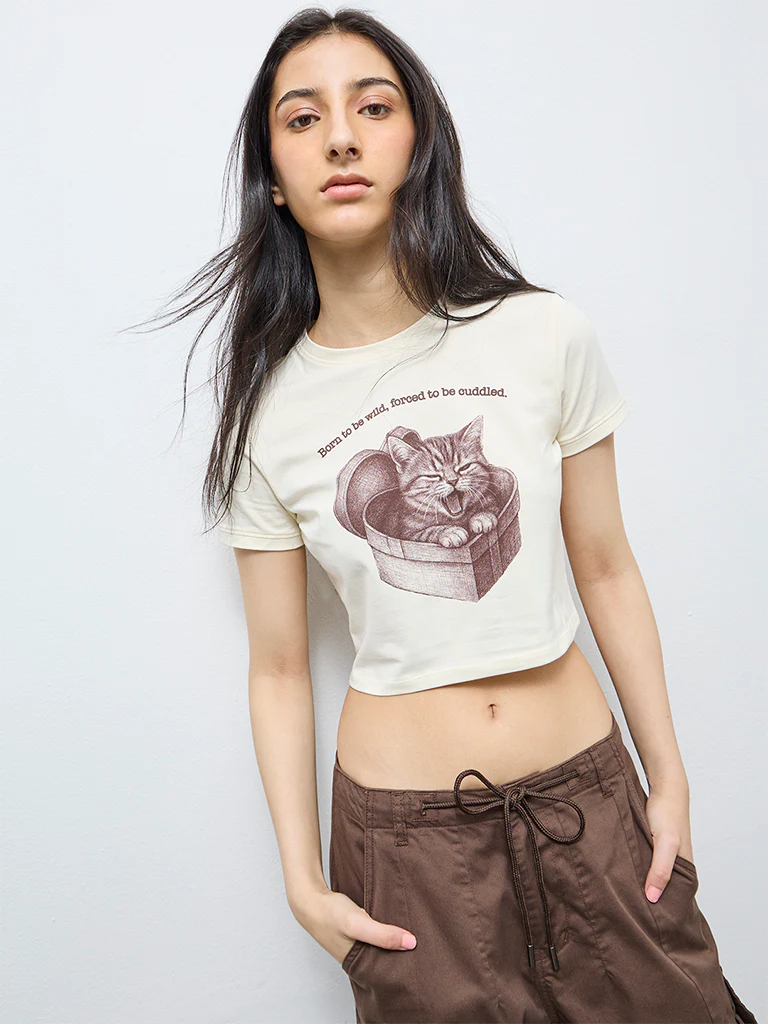 Nuon Light Yellow Graphic Cotton-Blend T-Shirt - Image 2