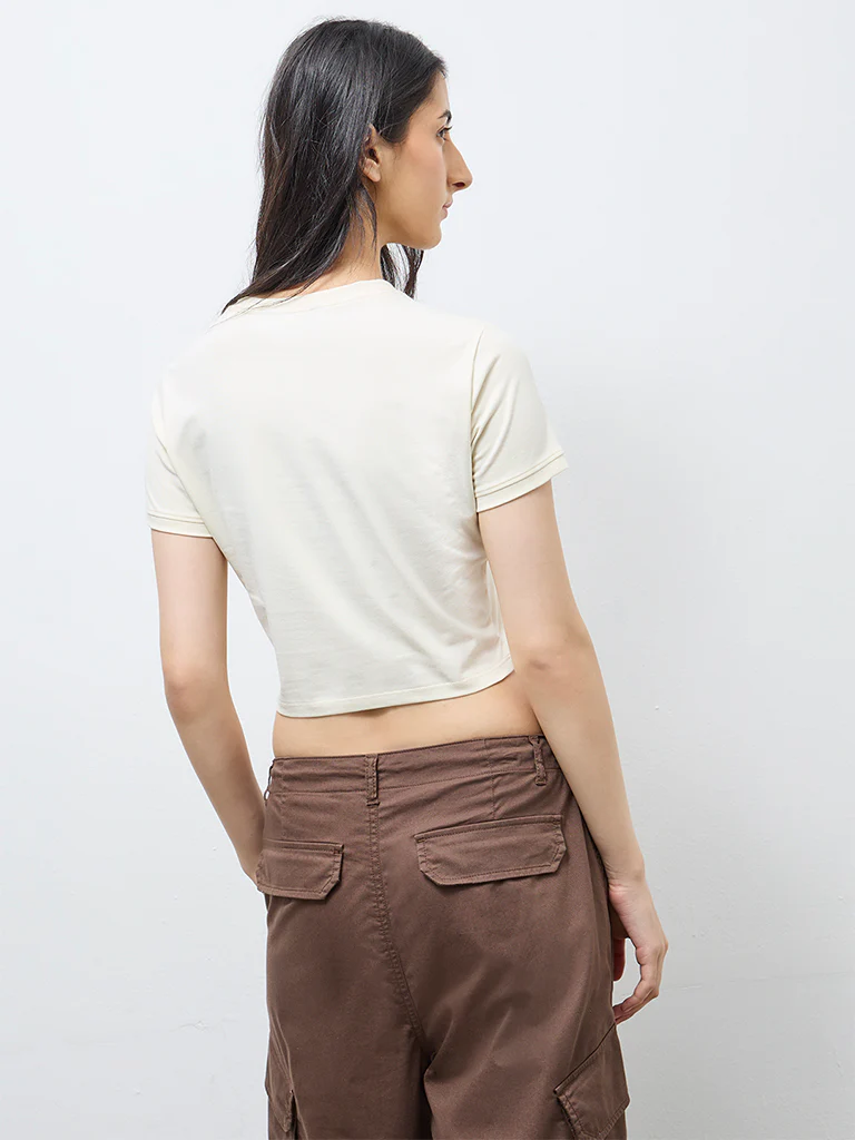 Nuon Light Yellow Graphic Cotton-Blend T-Shirt - Image 4