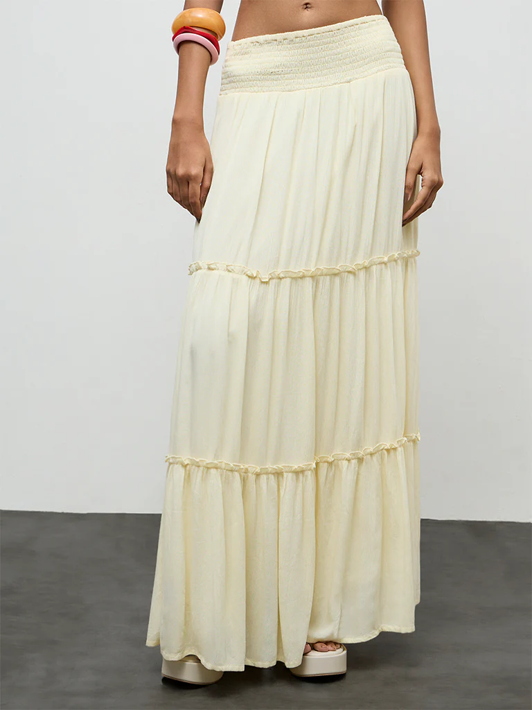 Nuon Light Yellow High-Rise Tiered Skirt - Image 2