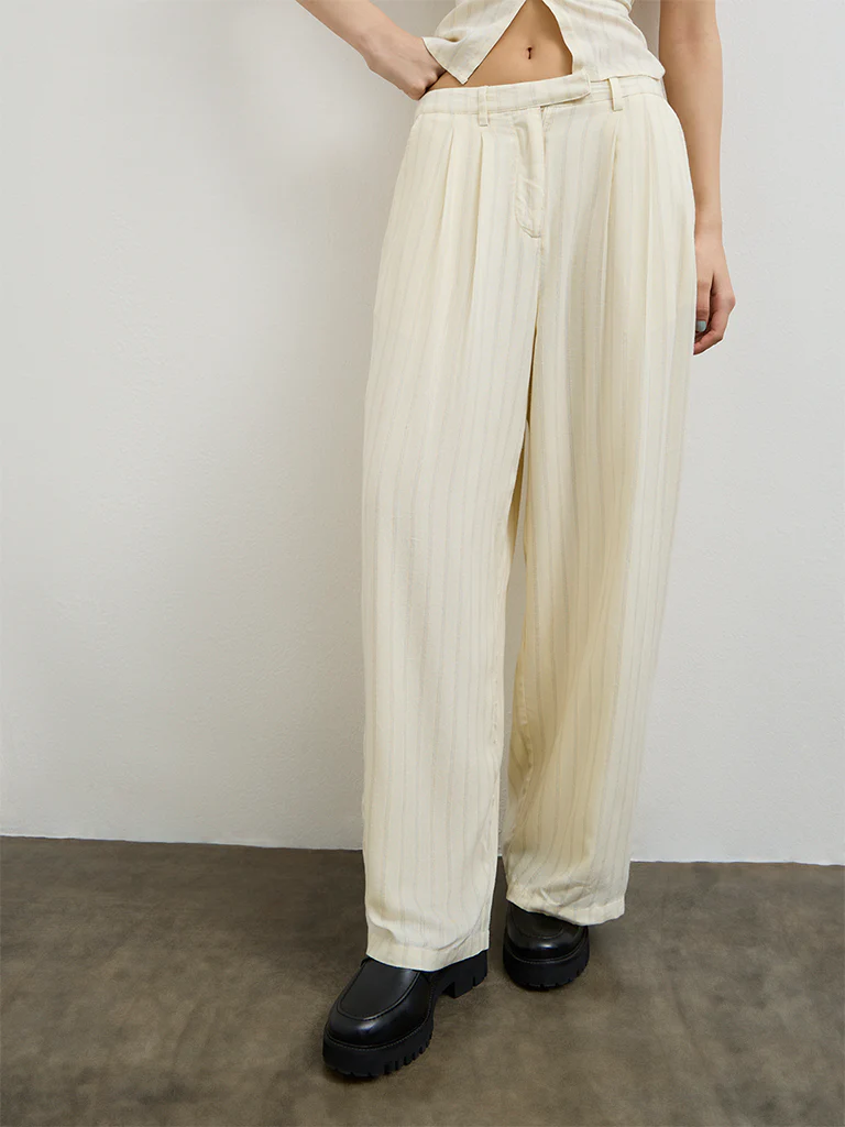 Nuon Light Yellow Striped High-Rise Trousers - Image 2