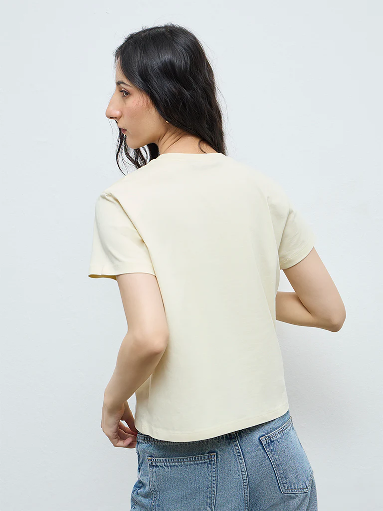Nuon Light Yellow Text Cotton T-Shirt - Image 4