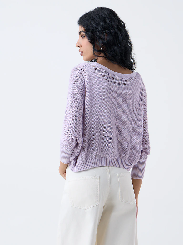 Nuon Lilac Heart Embroidered Cotton Sweater - Image 4