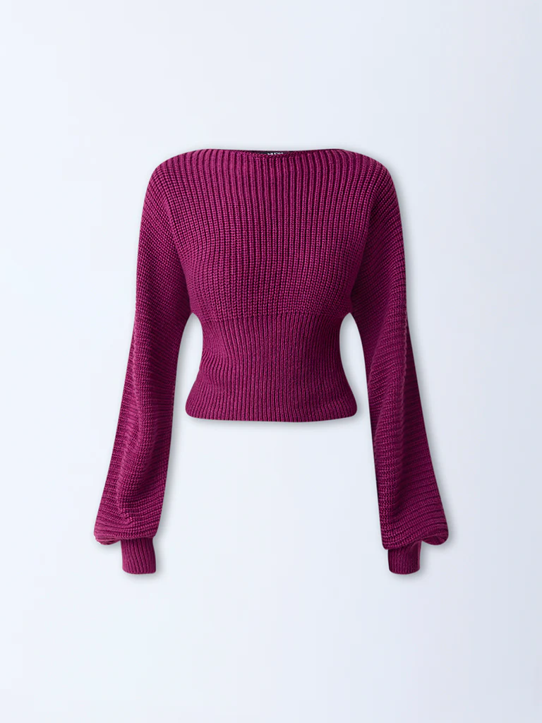 Nuon Magenta Knit-Textured Sweater - Image 5