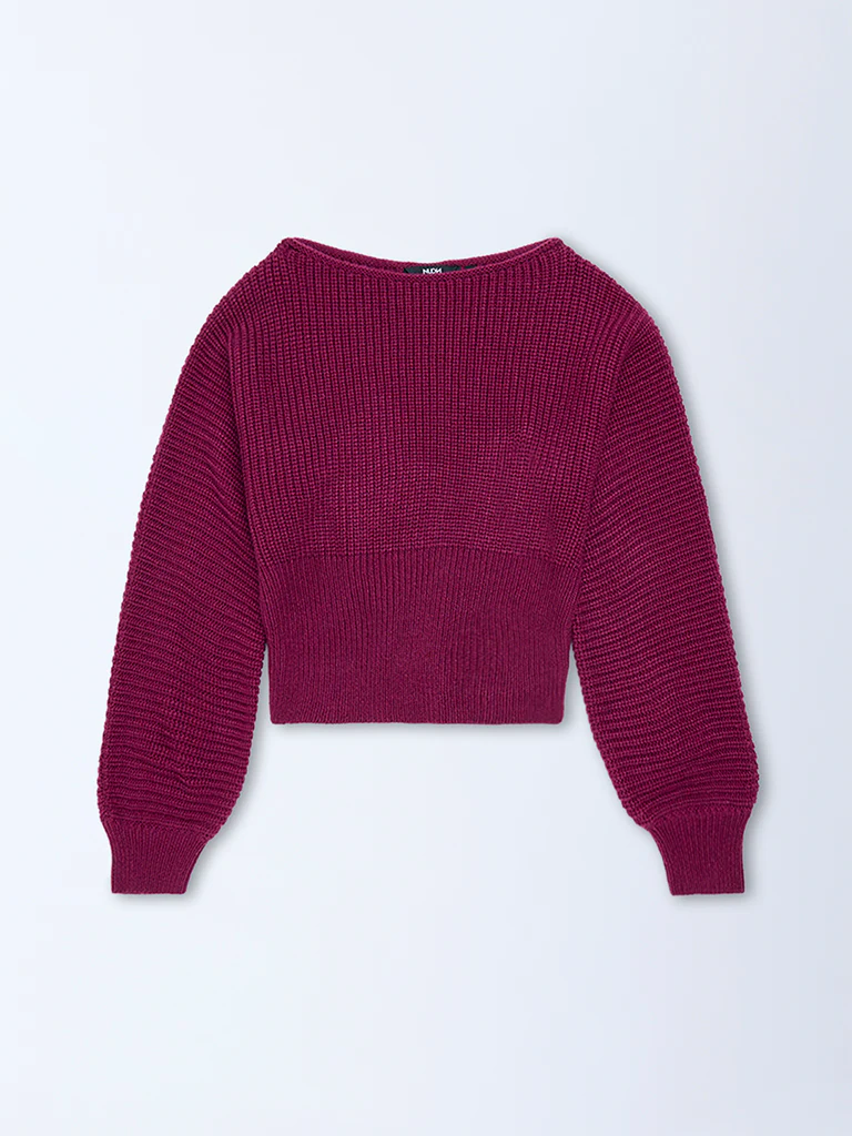 Nuon Magenta Knit-Textured Sweater - Image 6
