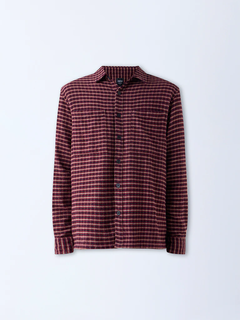 Nuon Maroon Checkered Relaxed-Fit Cotton Shirt - Image 5