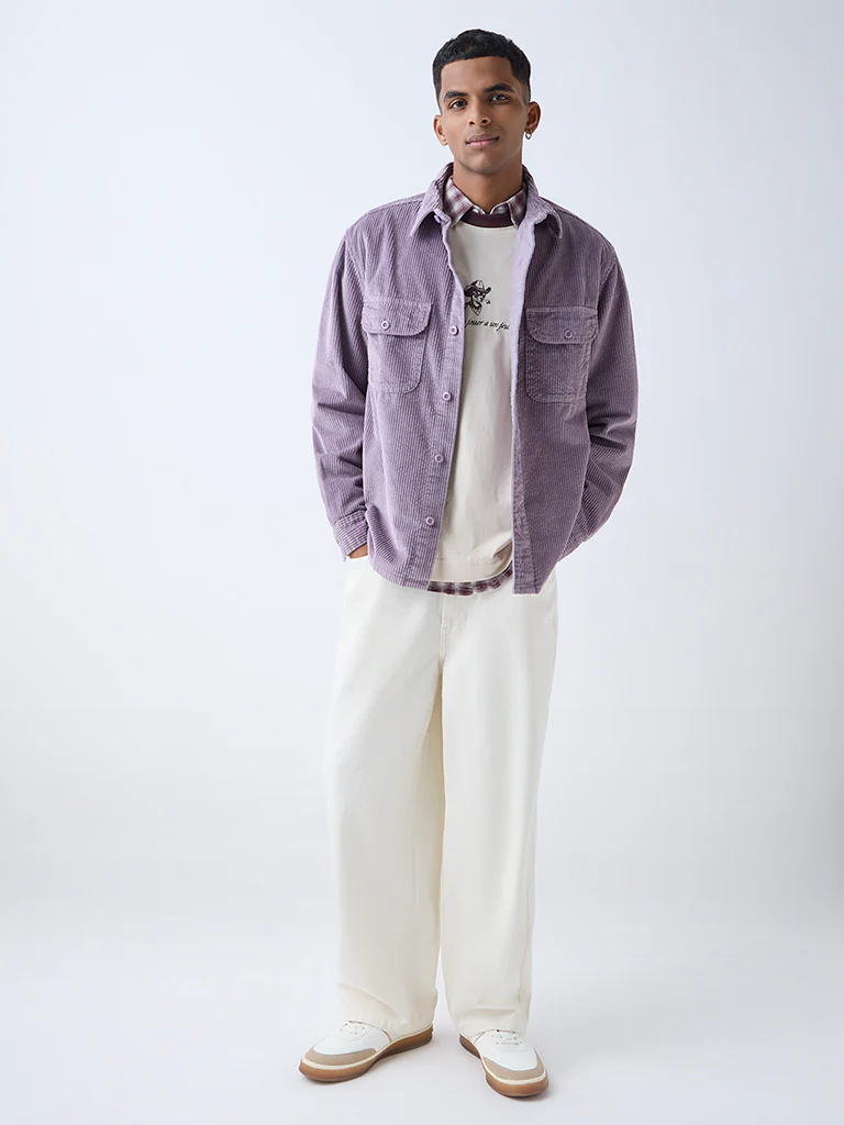 Nuon Mauve Relaxed-Fit Corduroy Shirt - Image 4