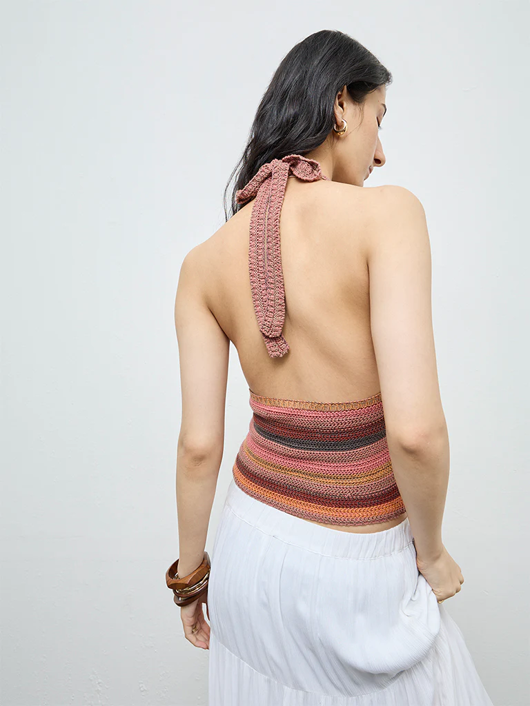 Nuon Multicolor Striped Knit-Textured Cotton Top - Image 4