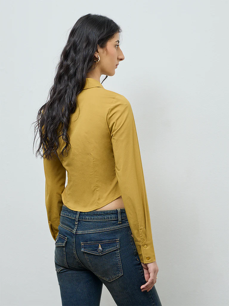Nuon Mustard Criss-Cross Detailed Cotton Shirt - Image 4