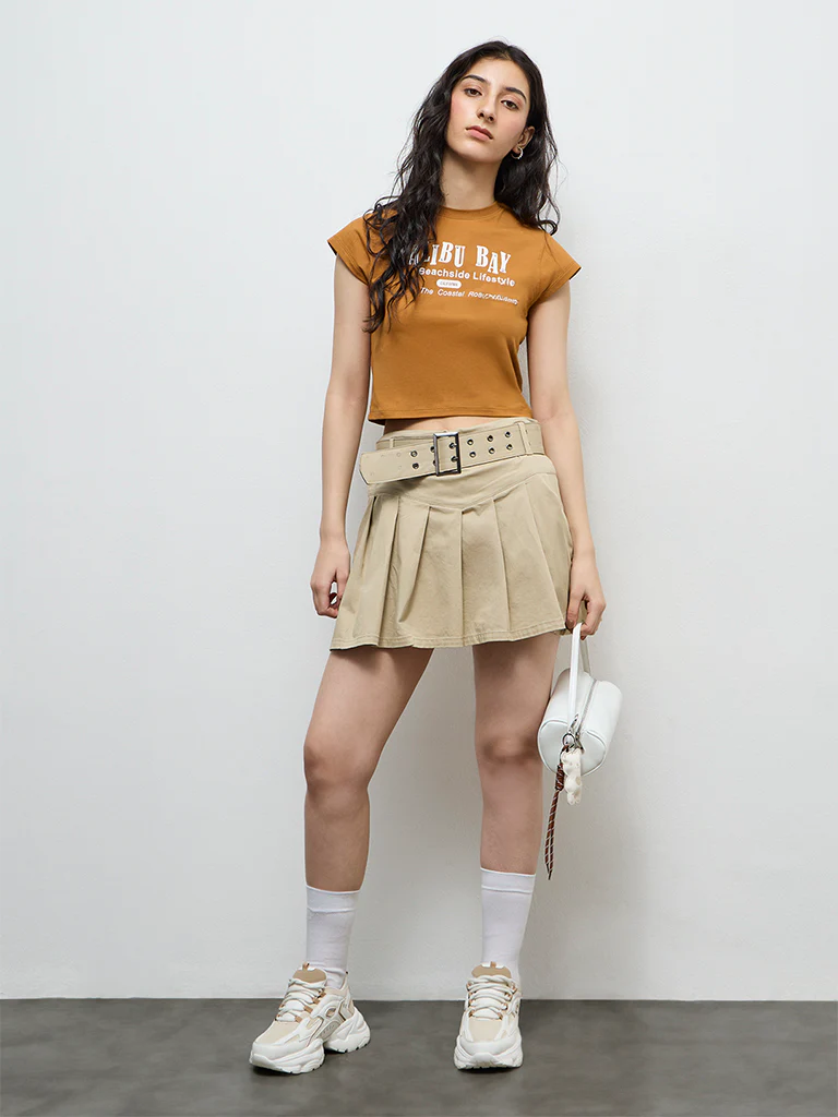 Nuon Mustard Text-Printed Cotton-Blend T-Shirt