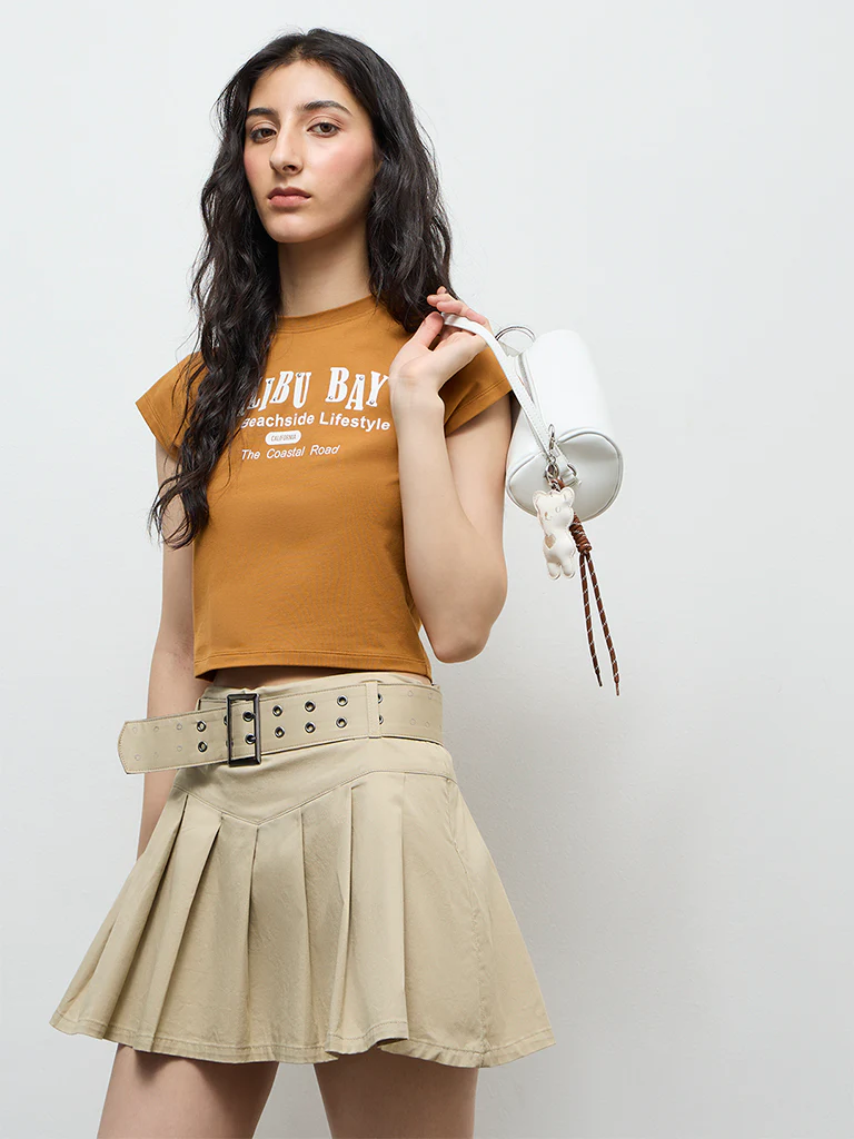 Nuon Mustard Text-Printed Cotton-Blend T-Shirt - Image 2