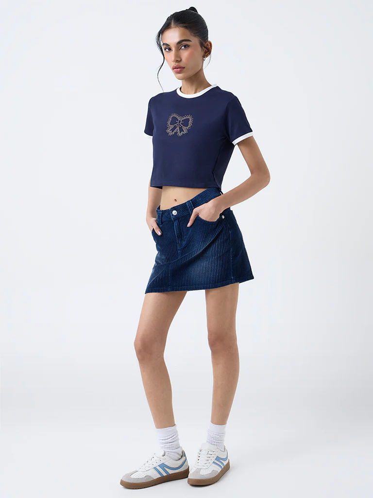 Nuon Navy Bow-Design Cotton-Blend T-Shirt - Image 3