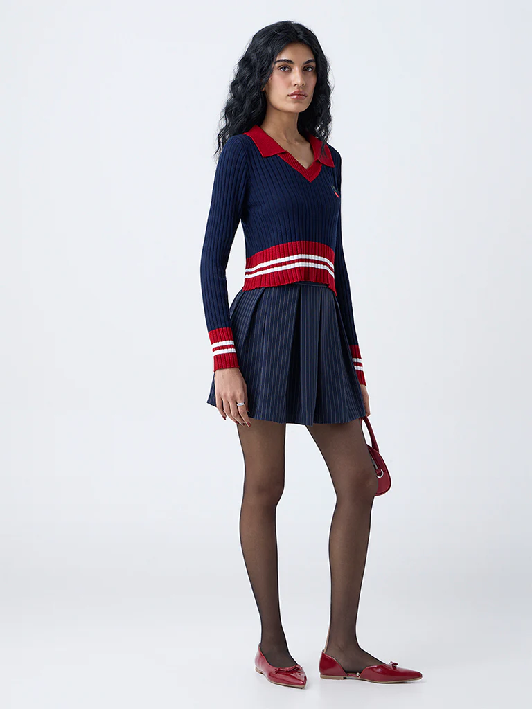 Nuon Navy Colour Block Top - Image 2