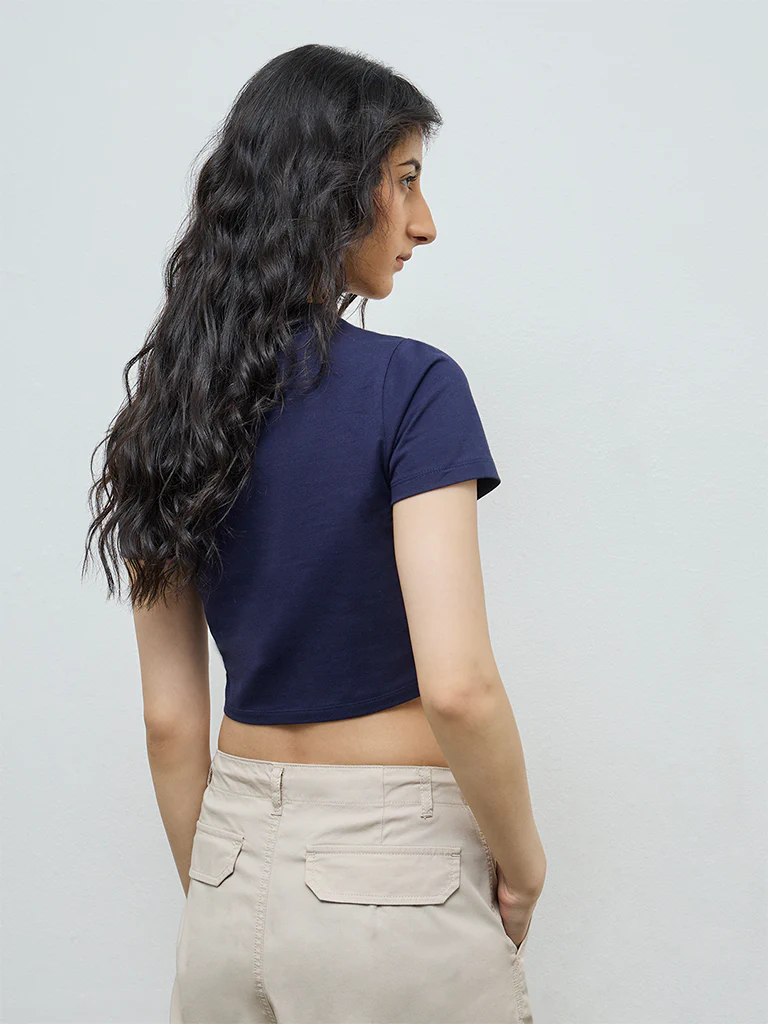 Nuon Navy Graphic Cotton-Blend T-Shirt - Image 4