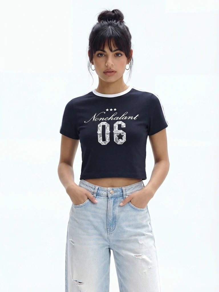 Nuon Navy Graphic Cotton T-Shirt