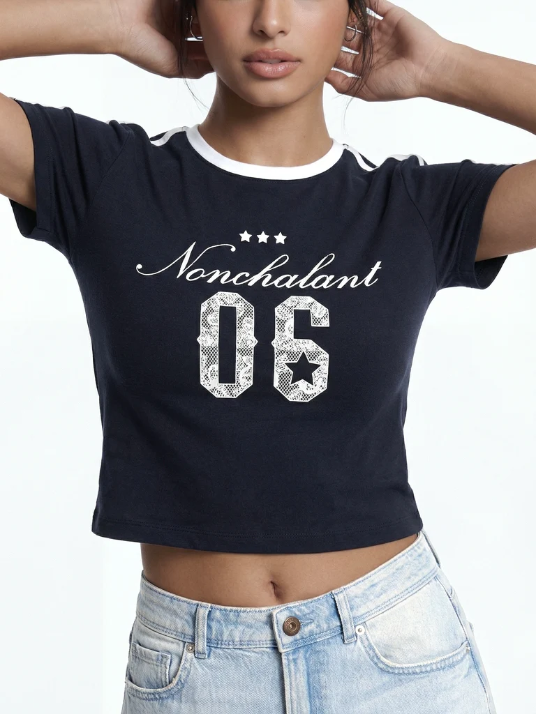 Nuon Navy Graphic Cotton T-Shirt - Image 2