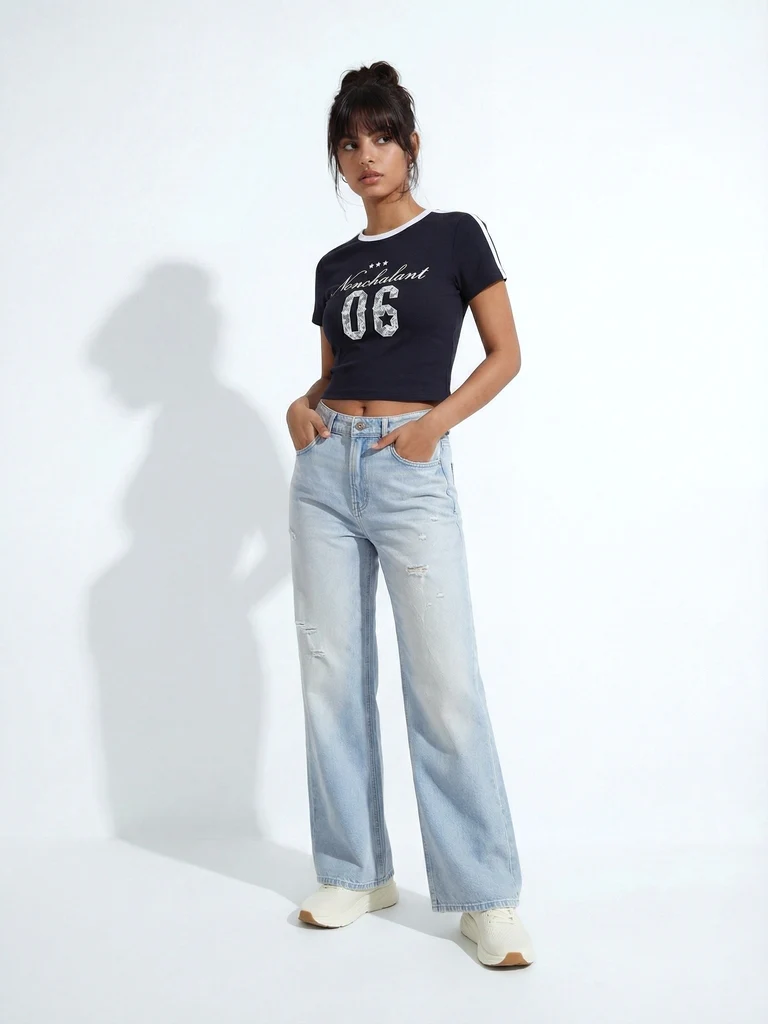 Nuon Navy Graphic Cotton T-Shirt - Image 3