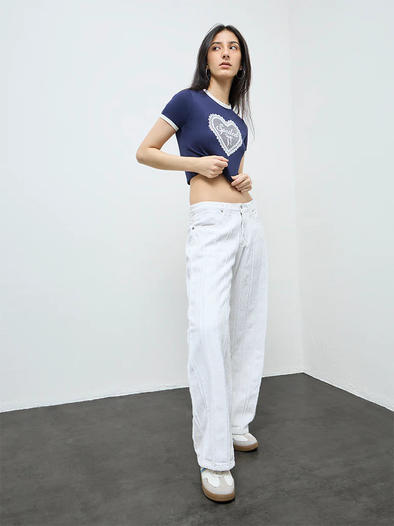 Nuon Navy Heart Printed Cotton-Blend T-Shirt