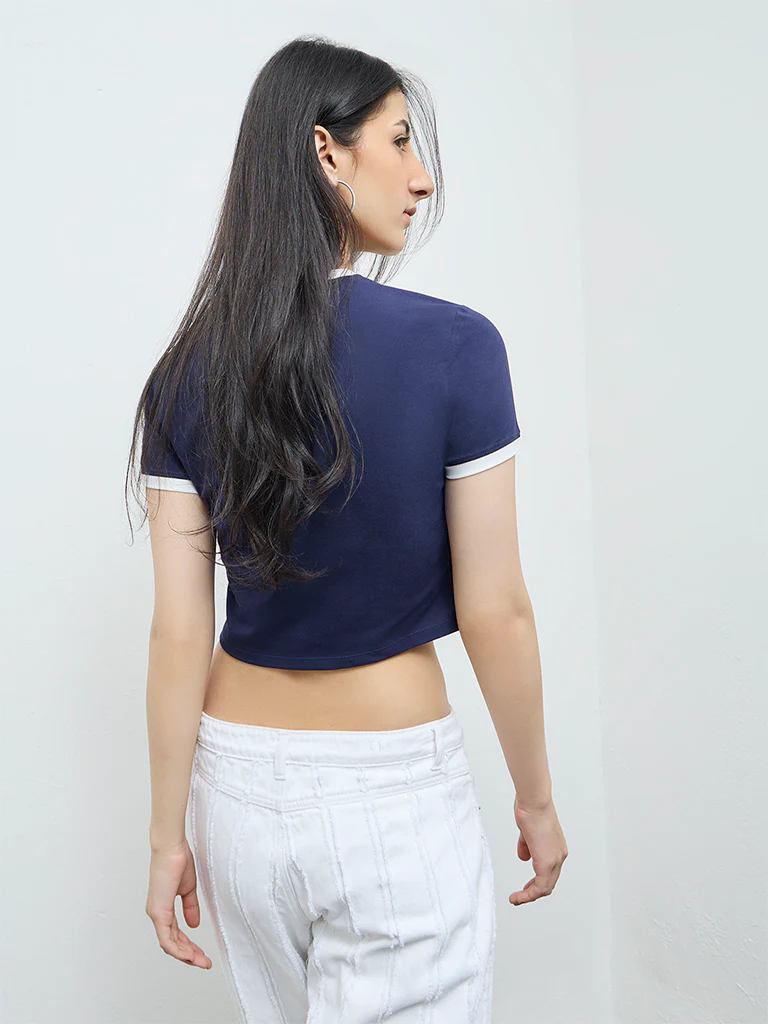 Nuon Navy Heart Printed Cotton-Blend T-Shirt - Image 4
