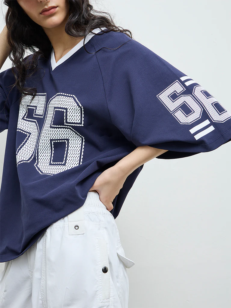 Nuon Navy Numerical Printed Cotton T-Shirt - Image 2