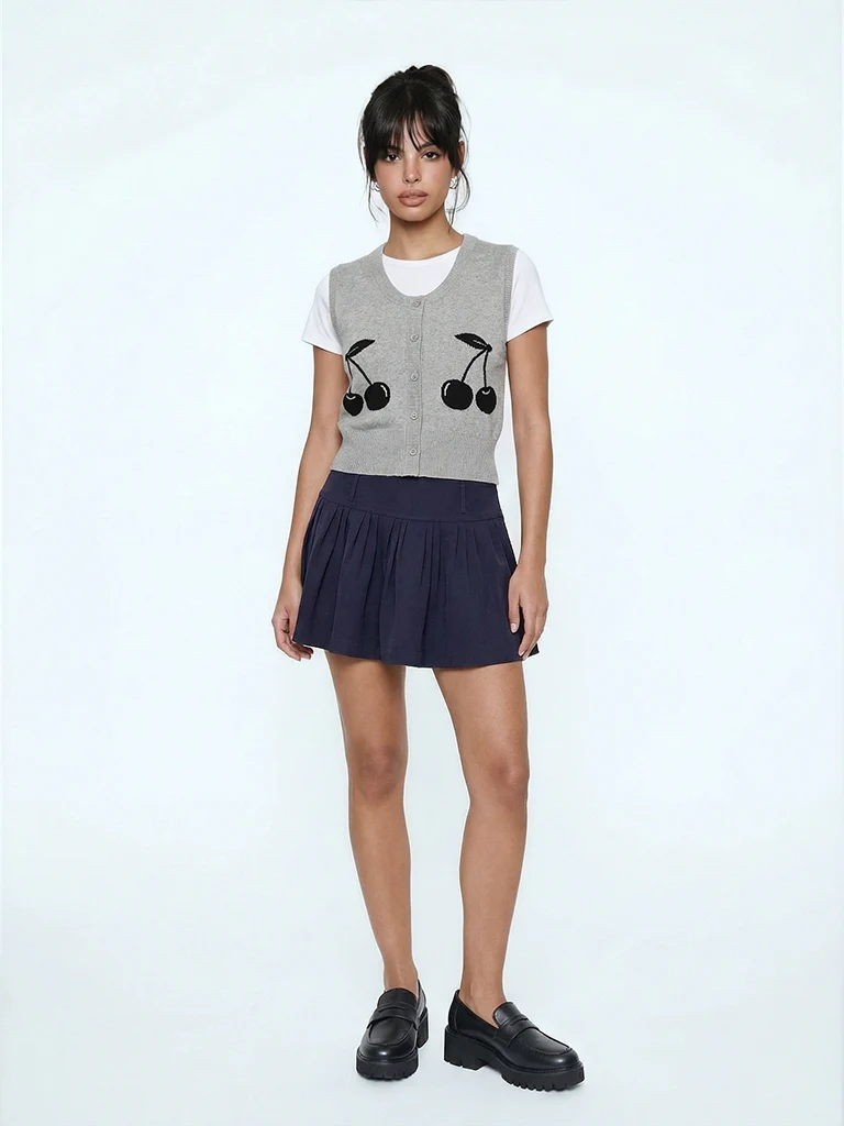 Nuon Navy Pleated Mini Skirt
