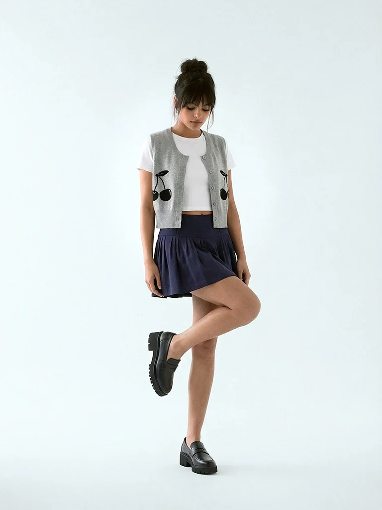 Nuon Navy Pleated Mini Skirt - Image 2