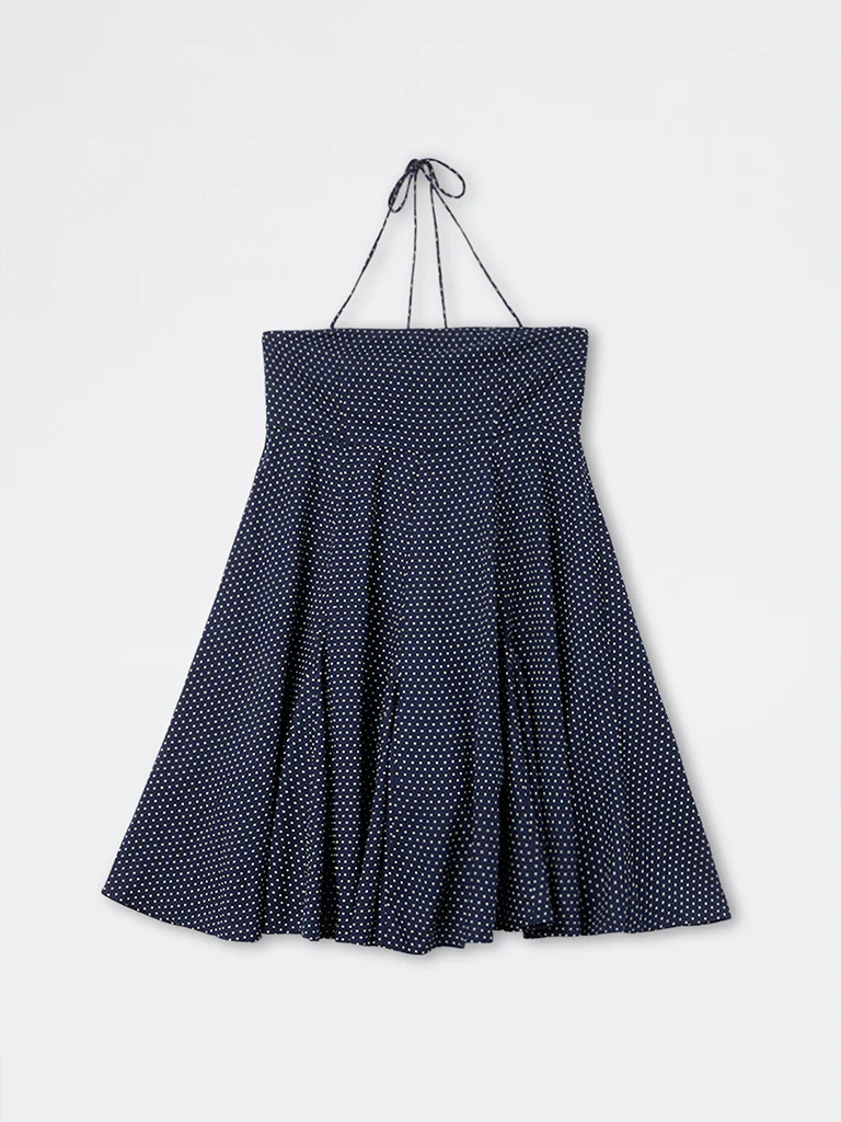 Nuon Navy Polka Dot Halter-Neck A-Line Dress - Image 5