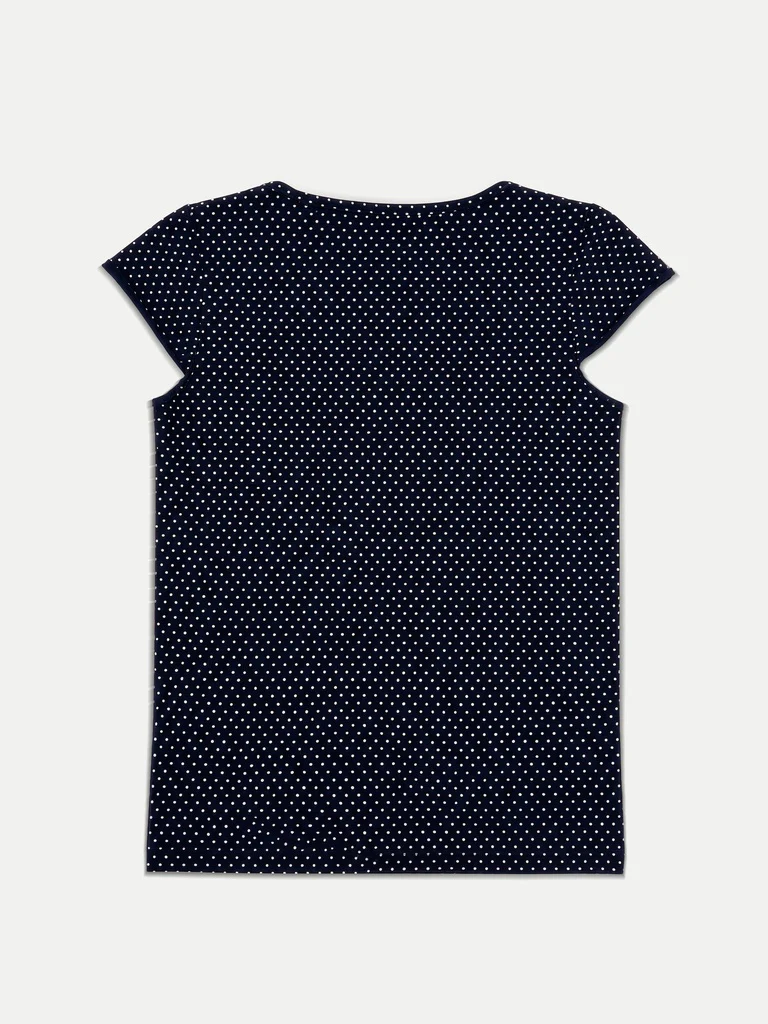 Nuon Navy Polka-Dot Printed Cotton-Blend Top - Image 6