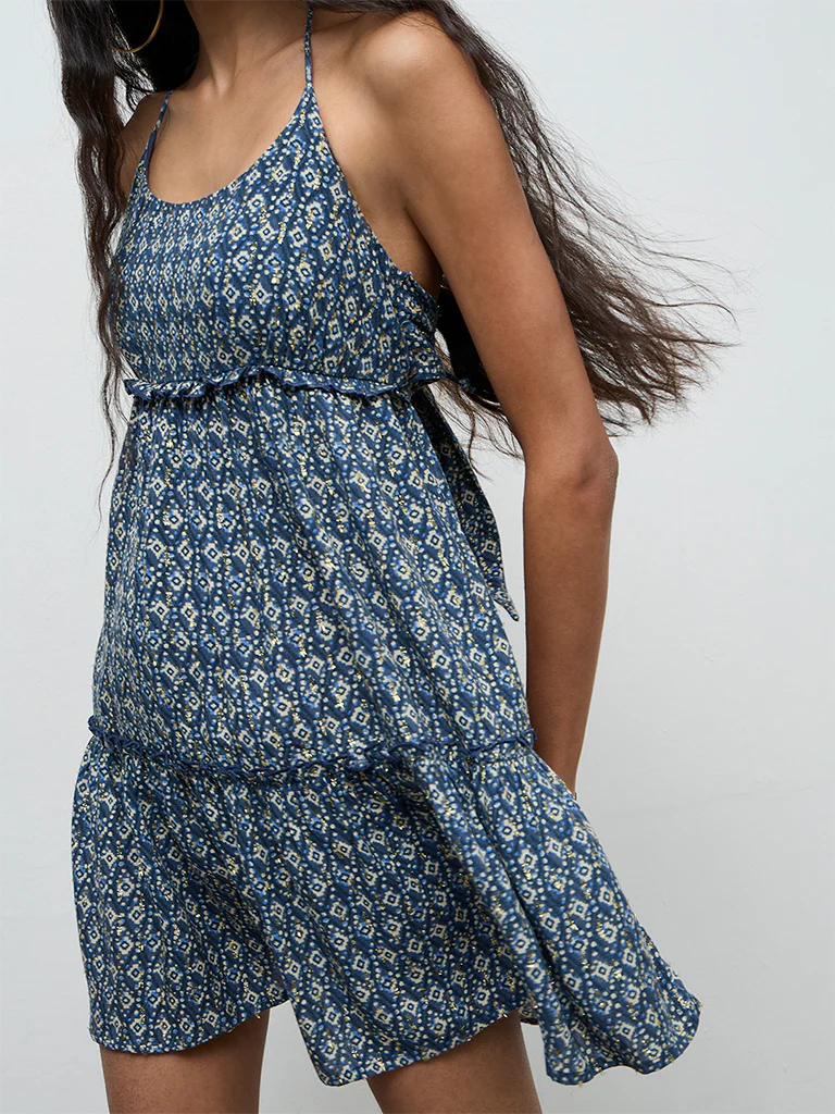 Nuon Navy Printed A-Line Dress - Image 3