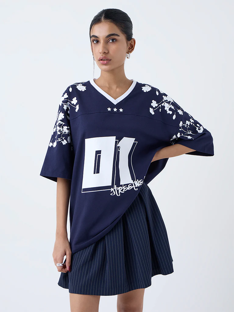 Nuon Navy Printed T-Shirt