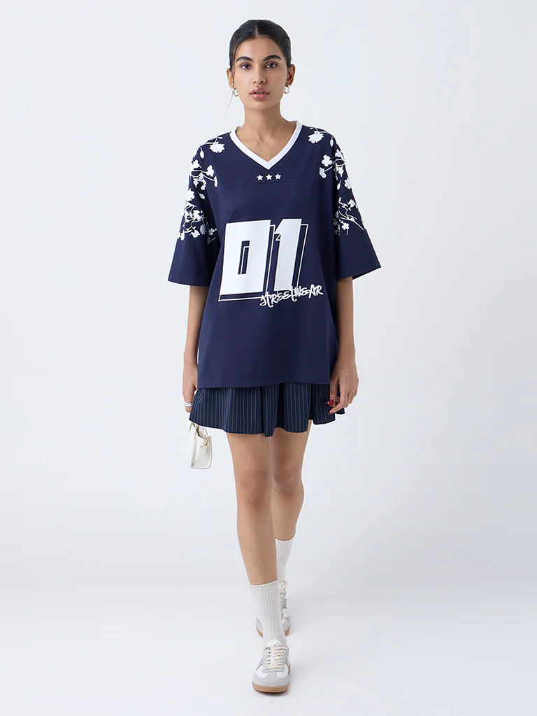 Nuon Navy Printed T-Shirt - Image 2