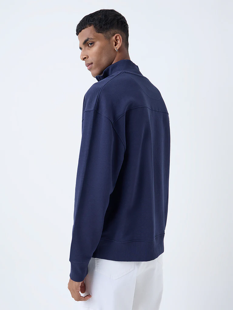 Nuon Navy Relaxed-Fit Cotton-Blend Quarter-Zip Sweatshirt - Image 4