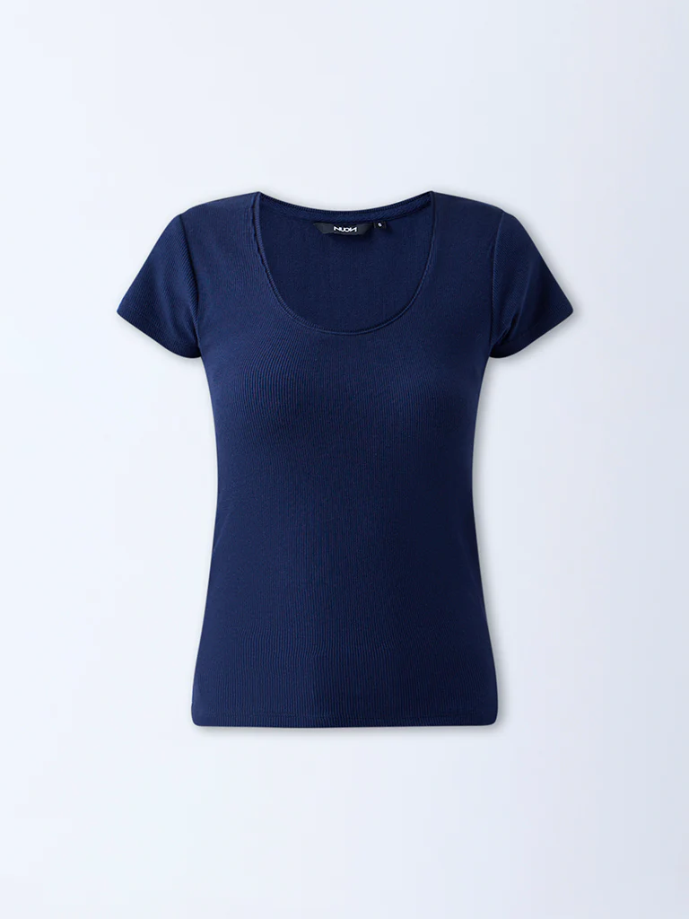 Nuon Navy Ribbed Cotton-Blend T-Shirt - Image 5