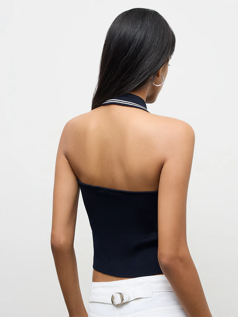 Nuon Navy Ribbed Halter-Neck Top - Image 4