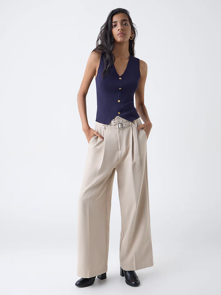 Nuon Navy Ribbed Top - Image 2