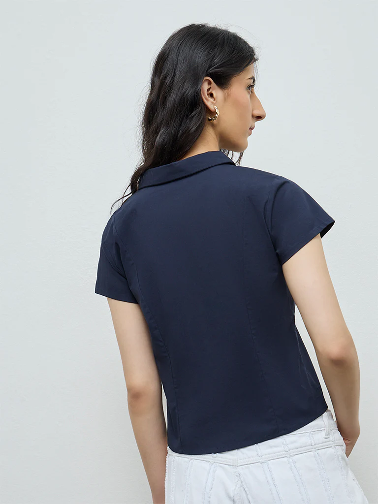 Nuon Navy Solid Cotton Top - Image 4