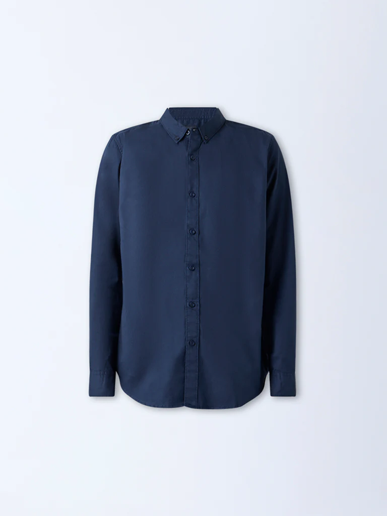 Nuon Navy Solid Slim-Fit Cotton Shirt - Image 6
