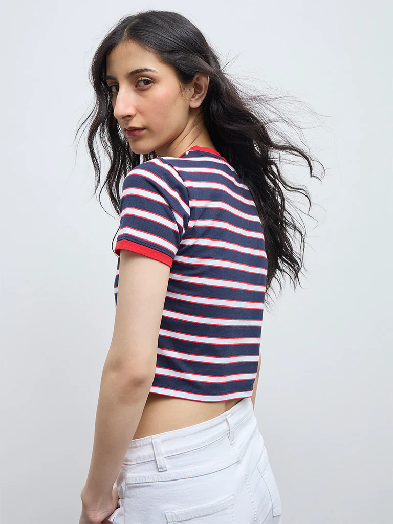 Nuon Navy Stripe Printed Cotton-Blend T-Shirt - Image 4