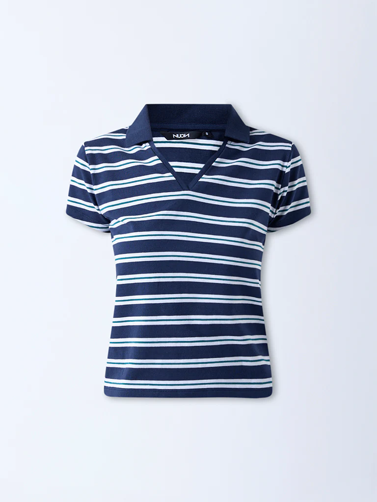 Nuon Navy Striped Cotton-Blend T-Shirt - Image 5