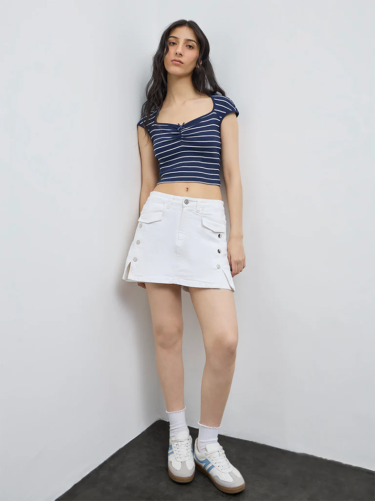 Nuon Navy Striped Cotton-Blend Top