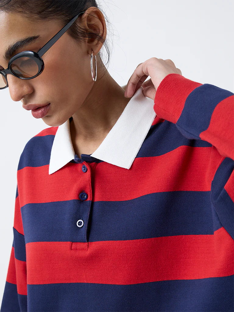 Nuon Navy Striped Cotton Sweatshirt - Image 3