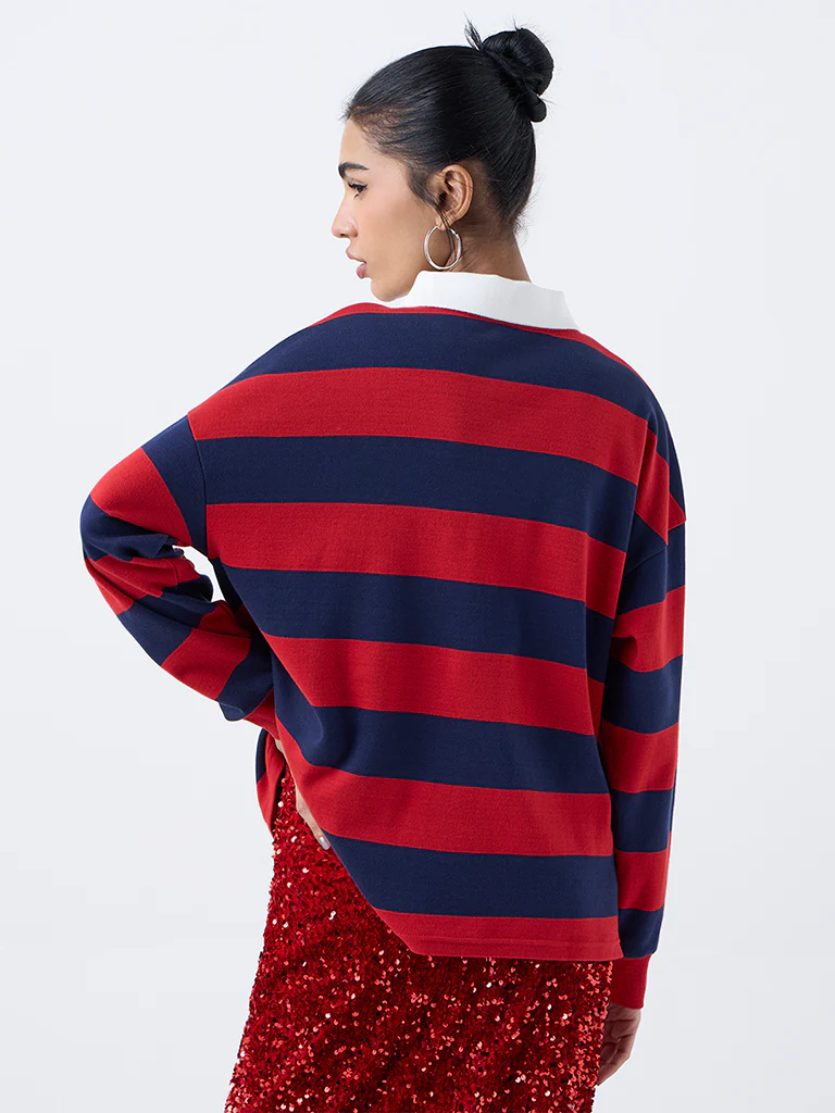 Nuon Navy Striped Cotton Sweatshirt - Image 4