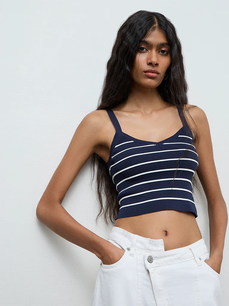 Nuon Navy Striped Top - Image 2