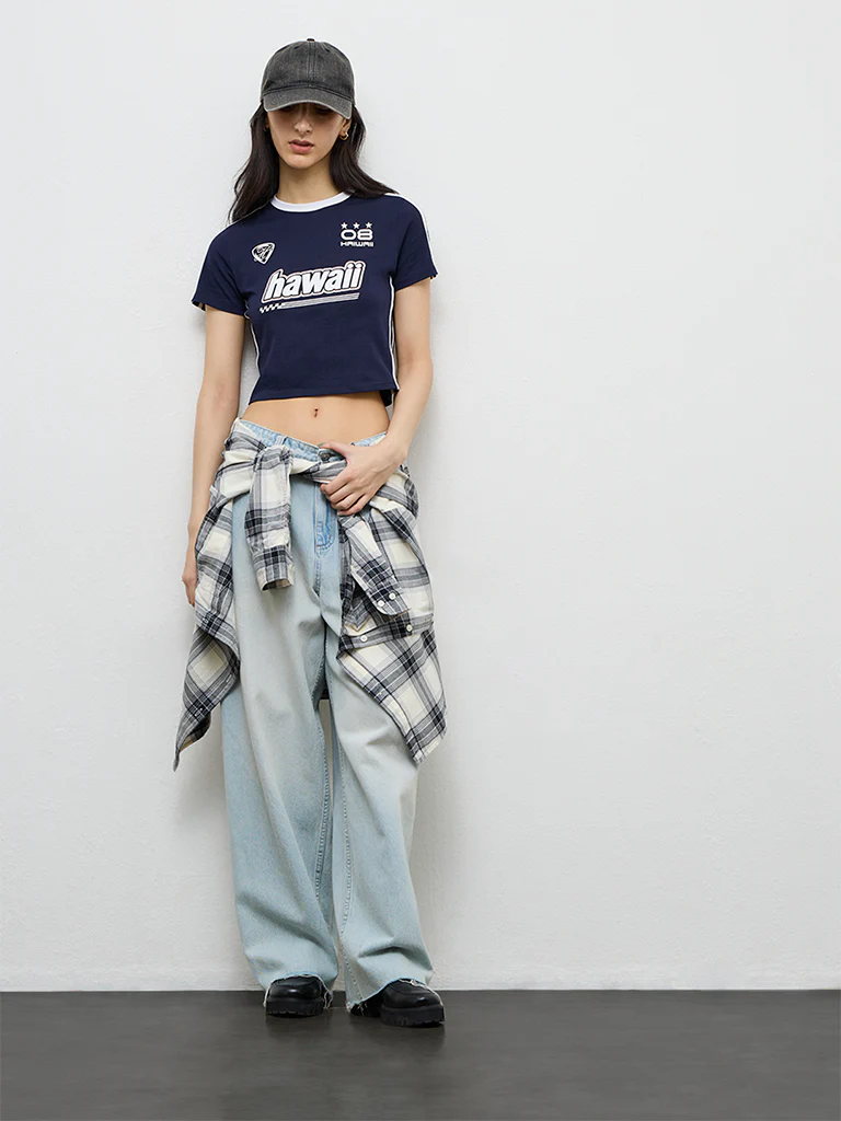 Nuon Navy Text Design Cotton T-Shirt