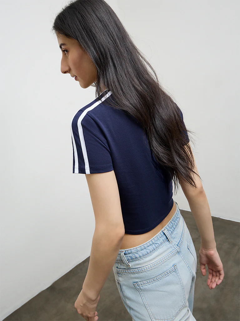 Nuon Navy Text Design Cotton T-Shirt - Image 4
