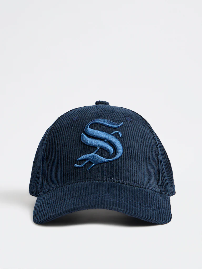 Nuon Navy Text-Embroidered Corduroy Cap