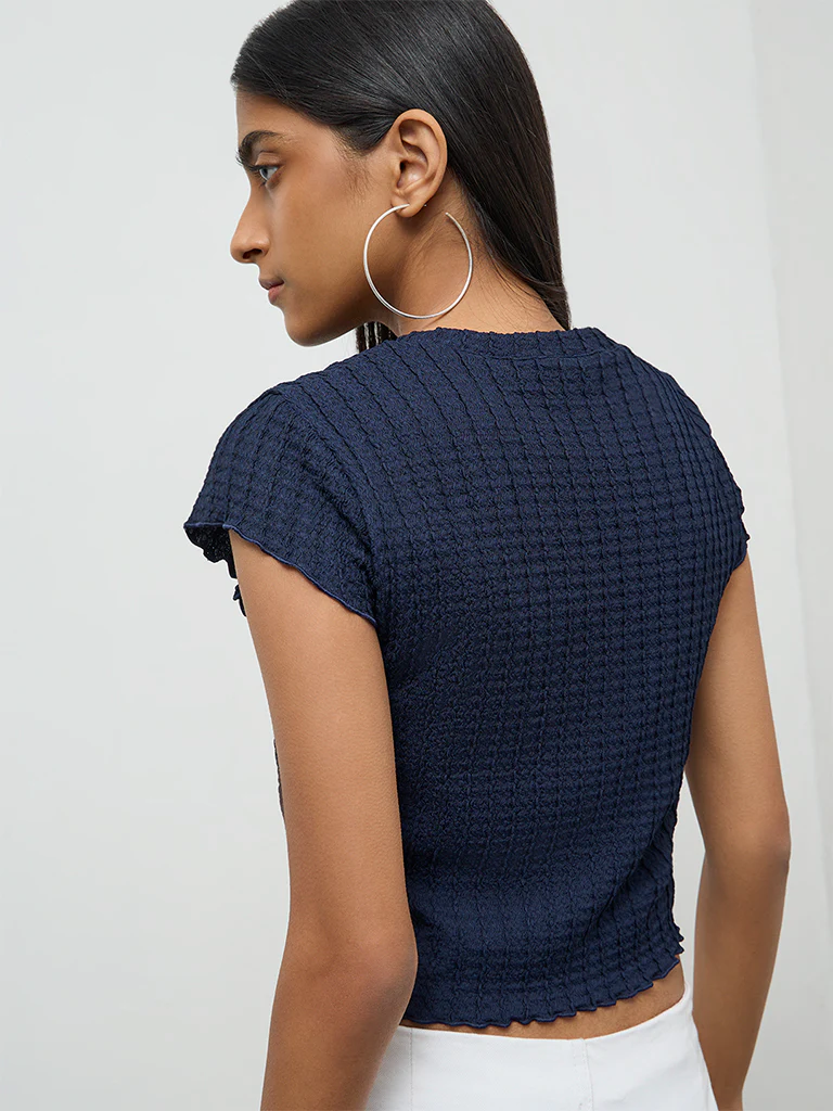 Nuon Navy Textured Top - Image 4