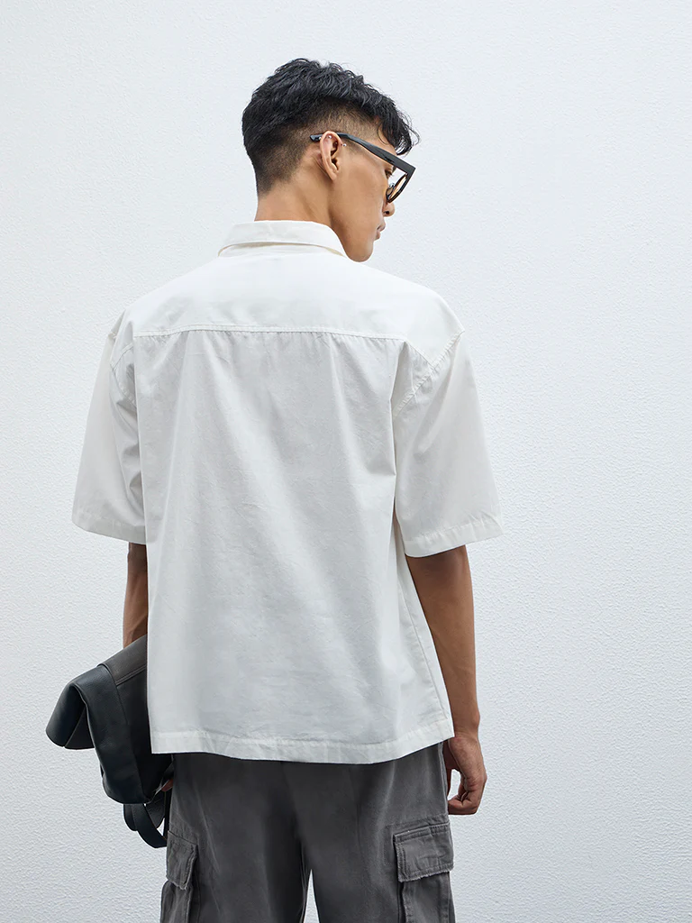 Nuon Off-White Applique Detailed Relaxed-Fit Cotton Shirt - Image 4