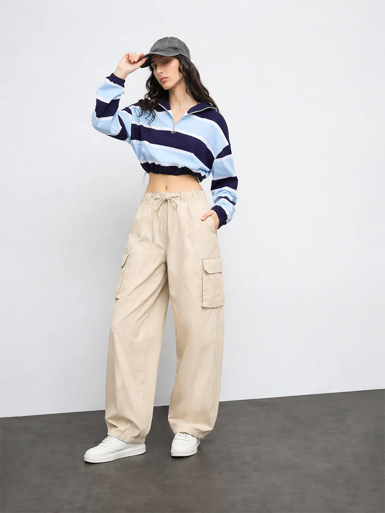 Nuon Off-White Barrel-Fit High-Rise Cotton-Blend Trousers
